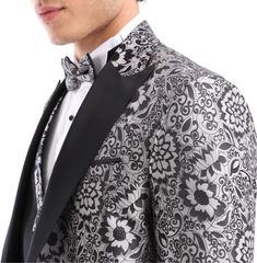 ELEGANCE GREY - Grey Jacquard Four Piece Dinner & Wedding Suit