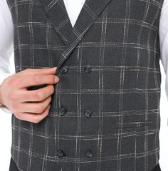 grey wool check waistcoat by designer