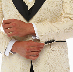 GOLDEN AGE - Golden & Black Satin Jacquard Four Piece Dinner & Wedding Suit