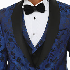 CHARLES’ CROWN - Blue Barcode with Black Jacquard Four Piece Dinner & Wedding Suit
