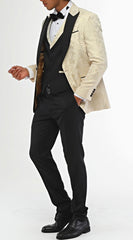 GOLDEN AGE - Golden & Black Satin Jacquard Four Piece Dinner & Wedding Suit