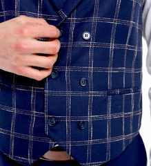 ICONIC NAVY DOUBLER - Navy Check Double Breasted Waistcoat