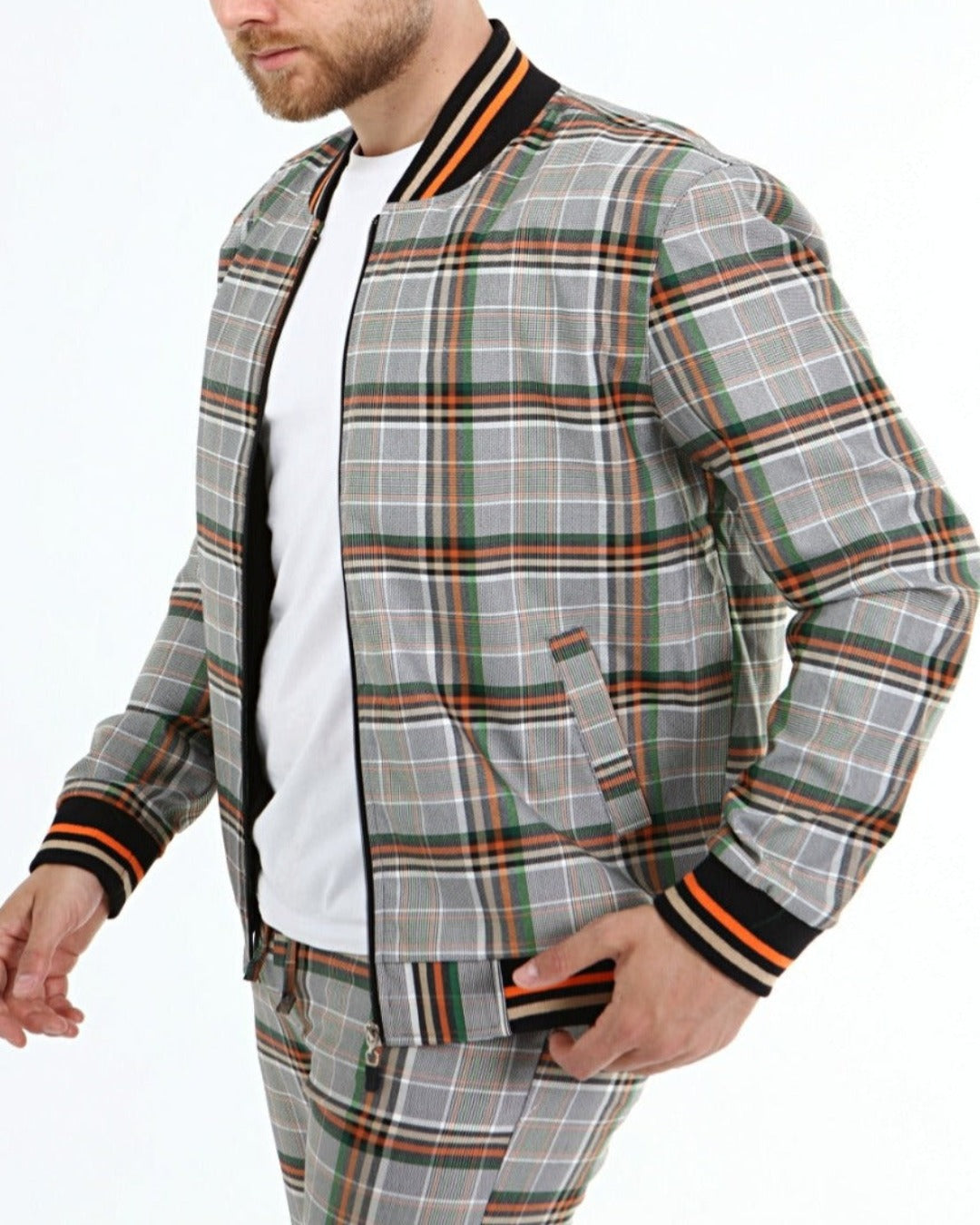 ICONYN GENTLEMAN BOMBER JACKET - Green and Orange Check