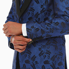 CHARLES’ CROWN - Blue Barcode with Black Jacquard Four Piece Dinner & Wedding Suit