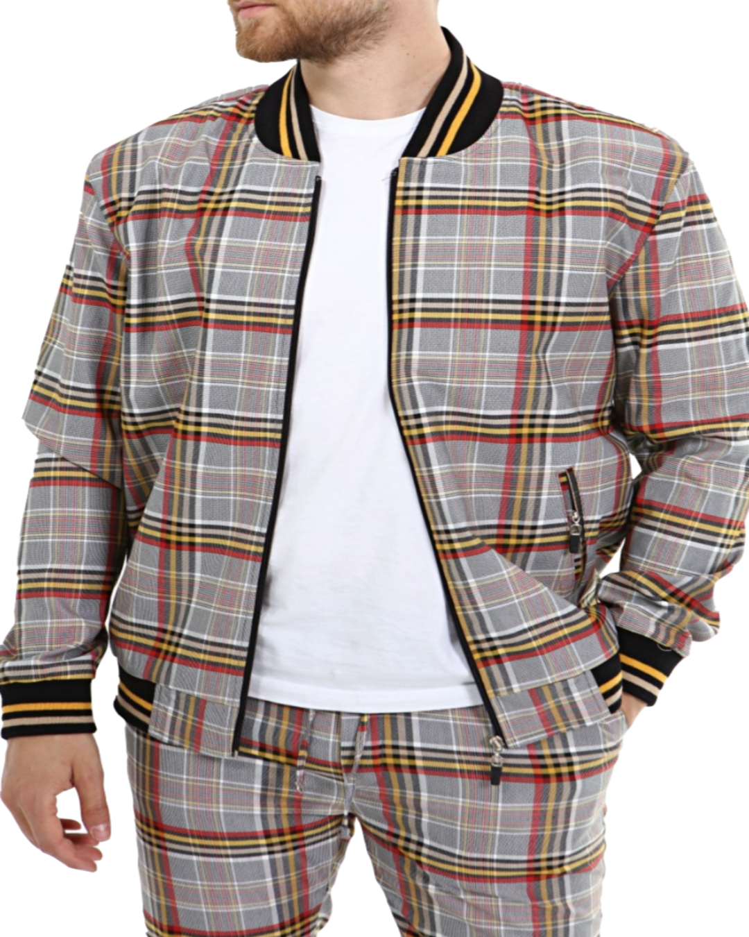 ICONYN GENTLEMAN BOMBER JACKET - Orange and Yellow Check