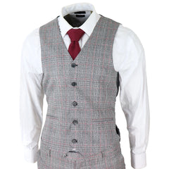 KENNDY ICONY PLAID SUIT - Men's 3 Piece Black & Grey & Red Notch-Lapel Check Suits