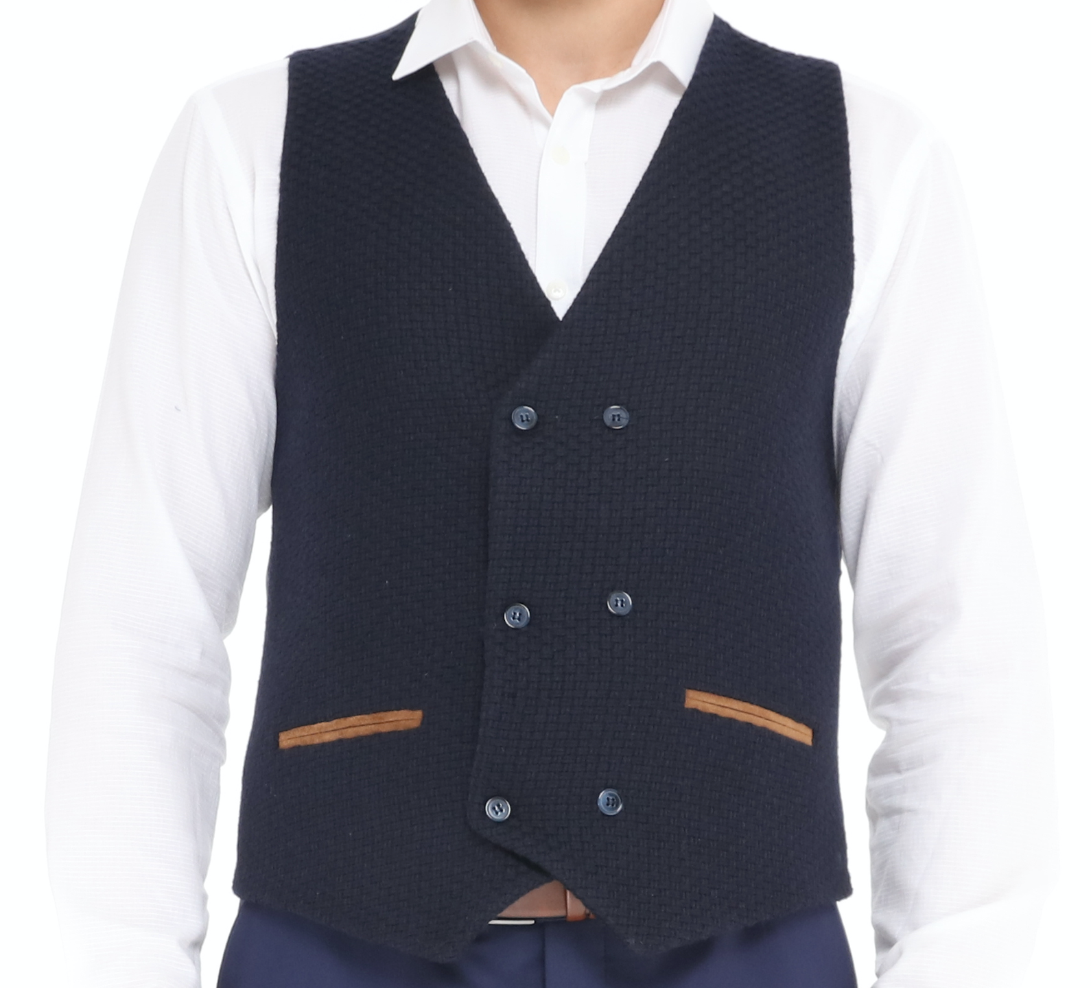 men's dark navy wool check waistcoat