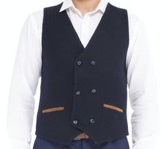 men's dark navy wool check waistcoat